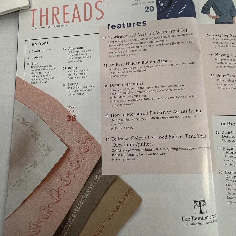 Threads Magazine' For People Who Love To Sew' Tailoring Quilting Fashion Crafts